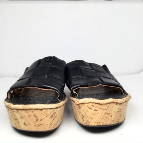 Born Women's Wedge Cork Sandals Slip-On Leather Open Toe Black Size 6 - Picture 2 of 12
